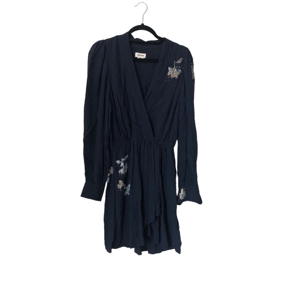 Zadig & Voltaire Remember Floral Stud Wrap Mini Dress Floral Rhinestones Medium - Picture 2 of 7